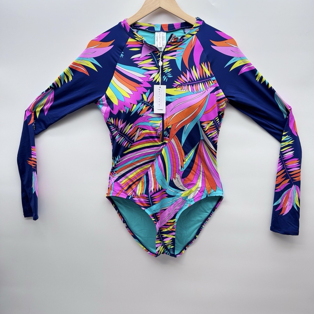 Trina Turk Paralia Paddle Suit Long Sleeve One Piece‎ Swimsuit Multicolor Large